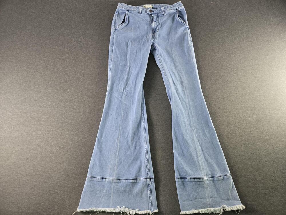 Free People Jeans Womens W 30 Flare Raw Hem Fringe Denim Pants Festival Boho